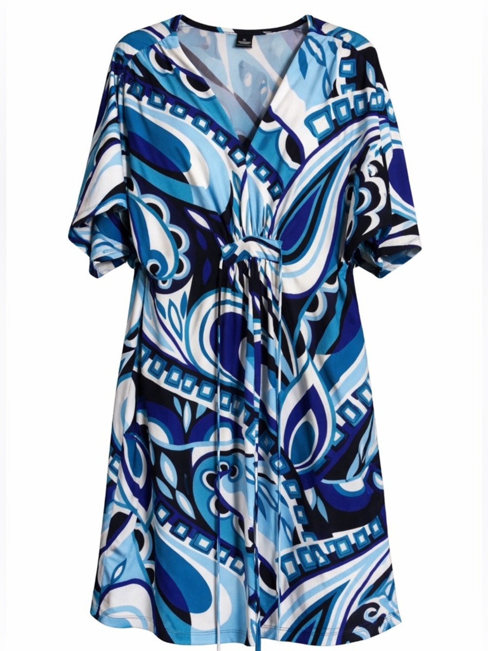 new directions Blue and White Paisley V-Neck Tie-Front Tunic women’s XL